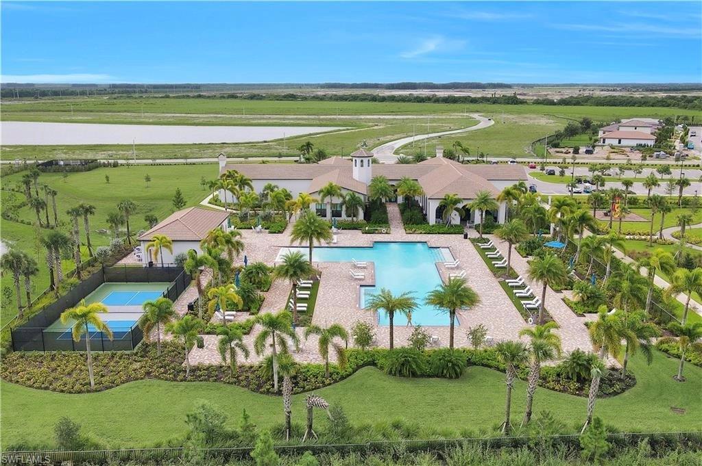 Aerial view of a pool