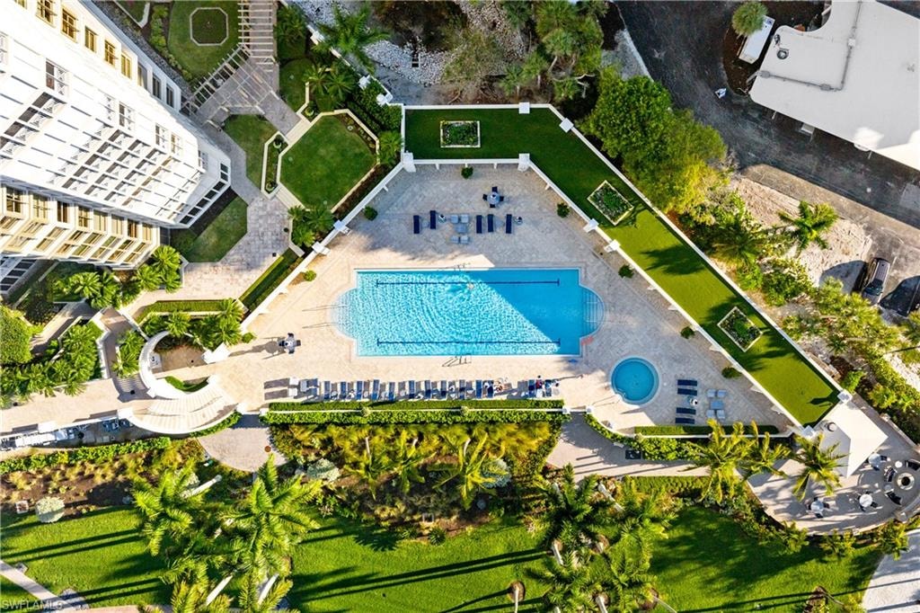 Aerial view of a pool