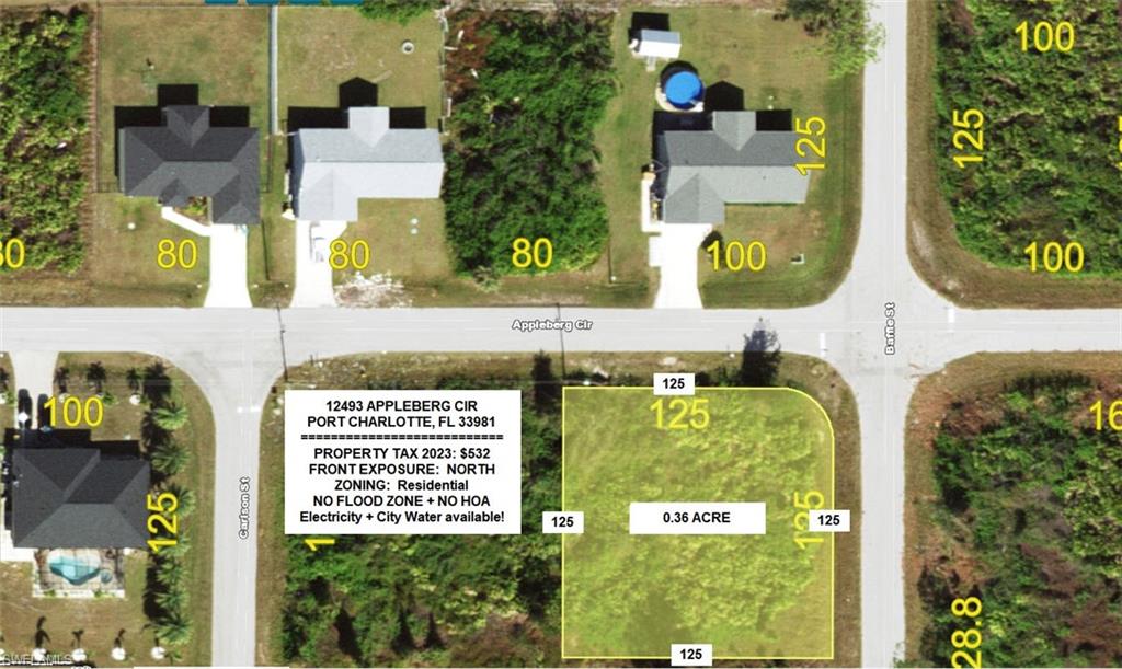 Aerial overview of property's location with property parcel outlined