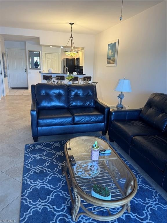 Living area featuring tile patterned flooring