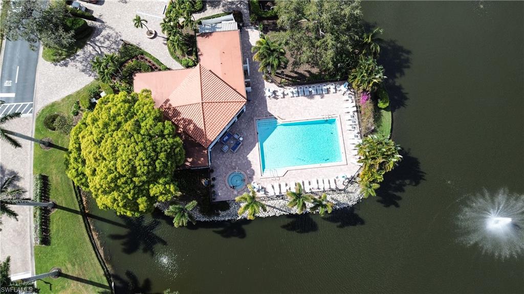 Drone / aerial view of a pool area