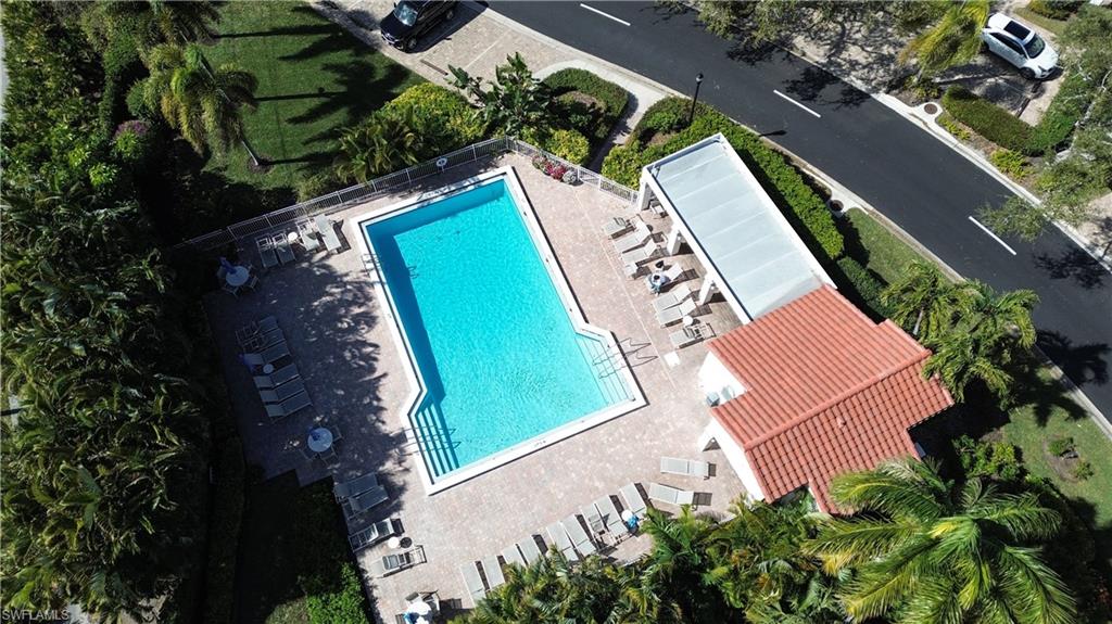 Drone / aerial view of a pool