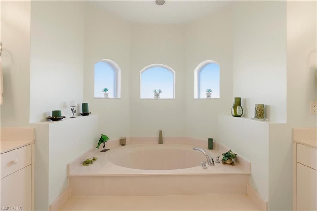 Full bathroom featuring vanity, healthy amount of natural light, and a garden tub