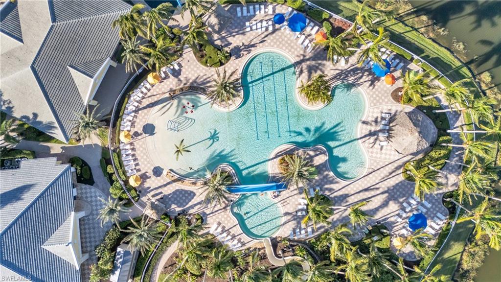Drone / aerial view of a pool area