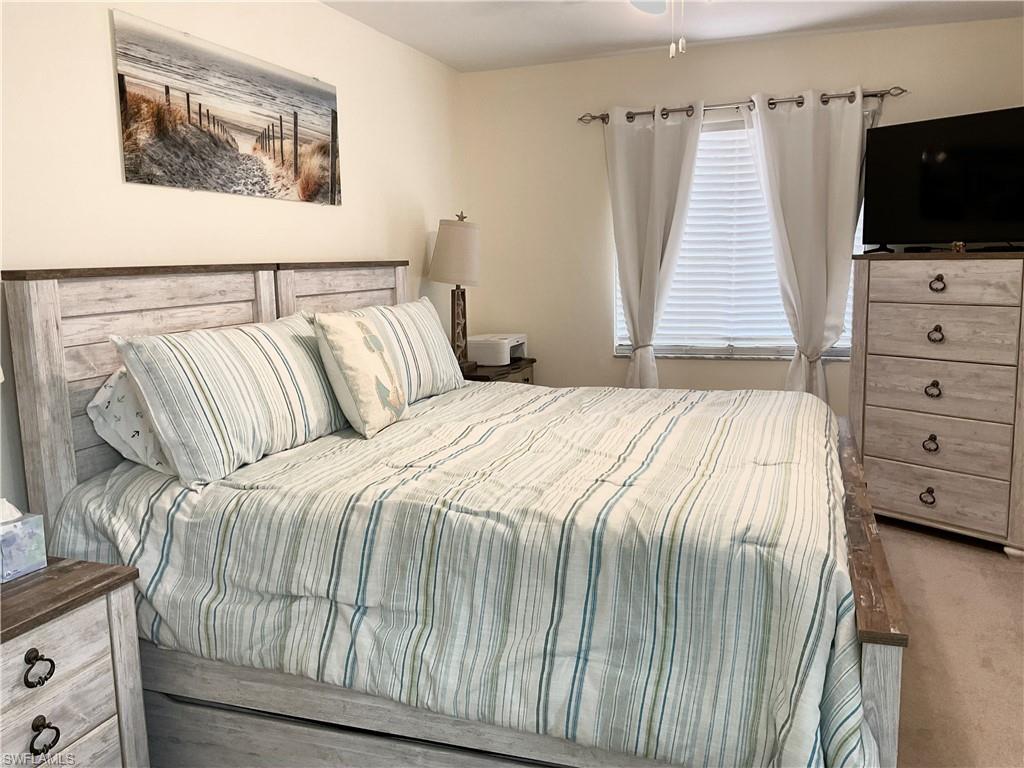 Primary bedroom with large screen TV
