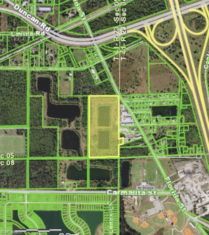Aerial view of property's location with property parcel outlined