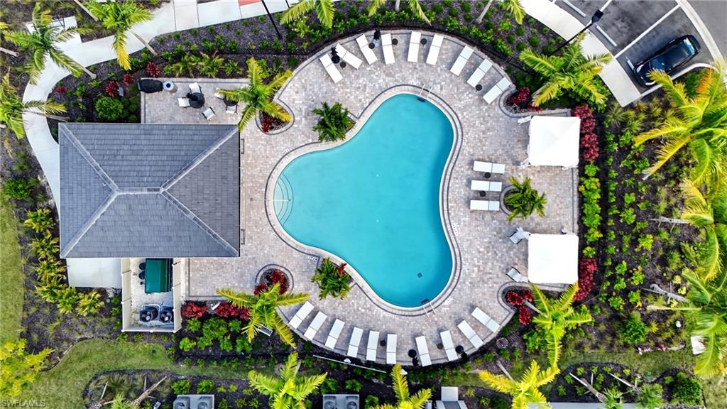 Drone / aerial view of a pool