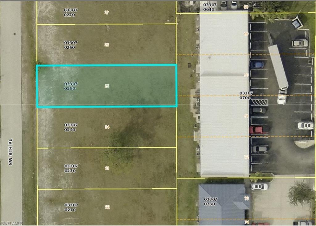 Aerial overview of property's location with property parcel outlined