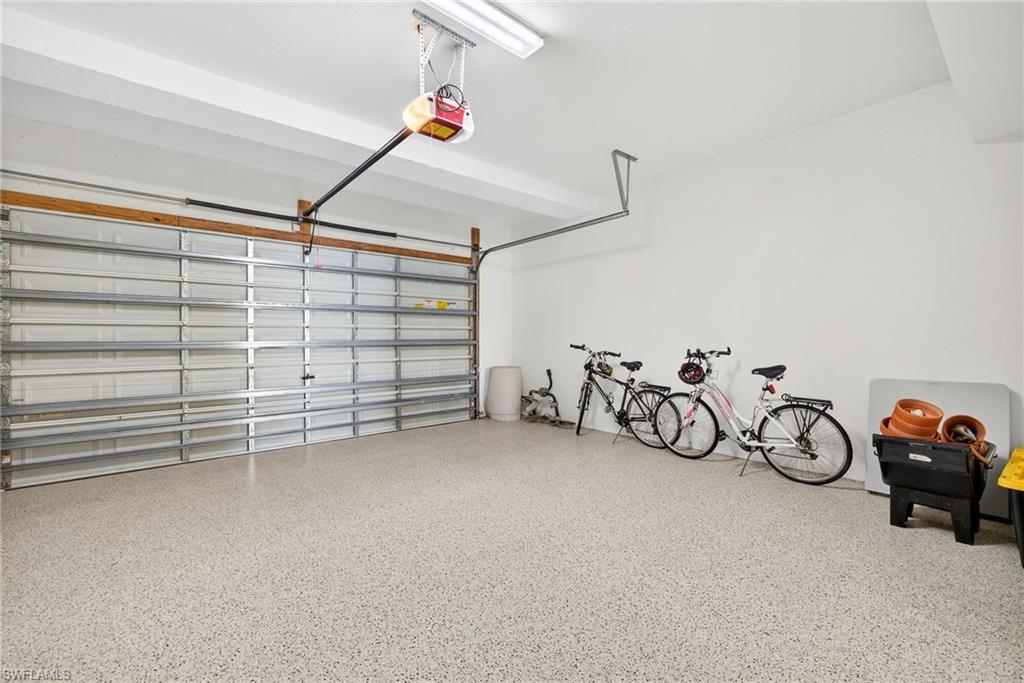 2 car garage with professionally finished epoxy coated floor