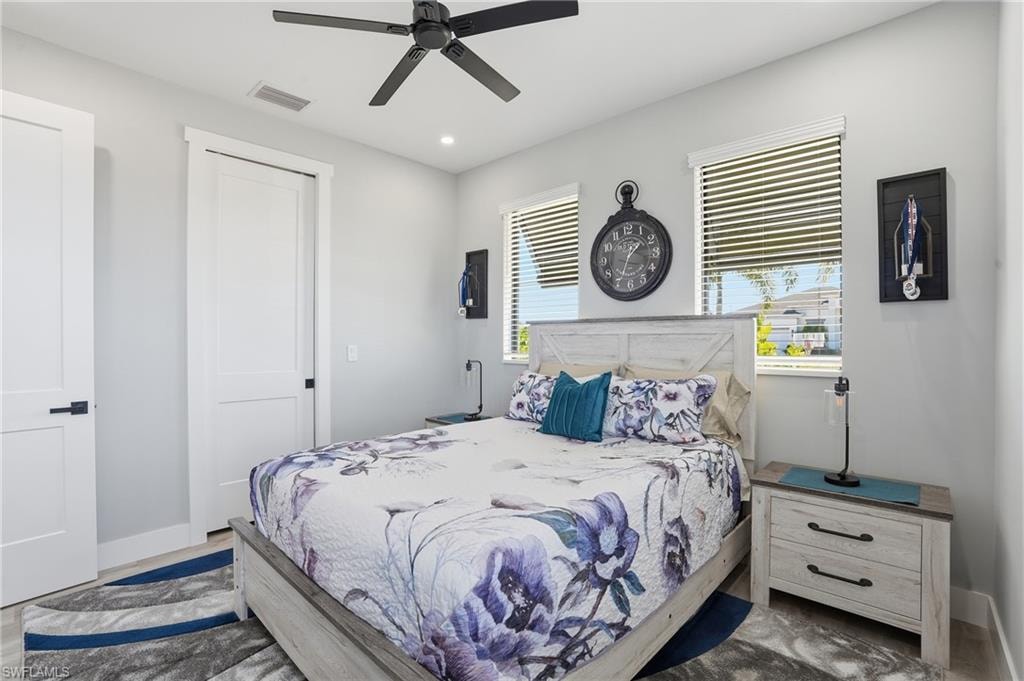 Bedroom featuring ceiling fan and recessed lighting