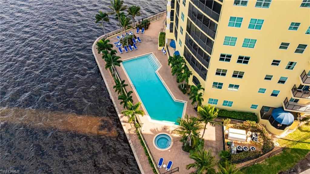 Drone / aerial view of a pool