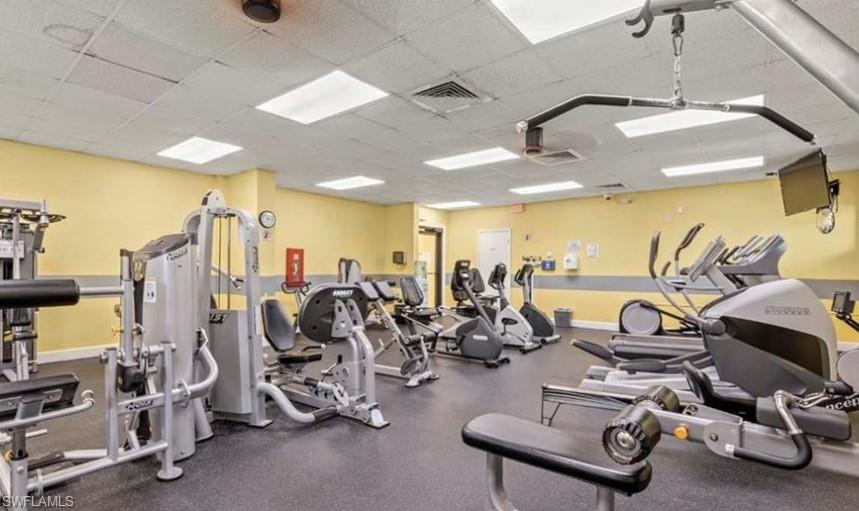 Workout area with a drop ceiling