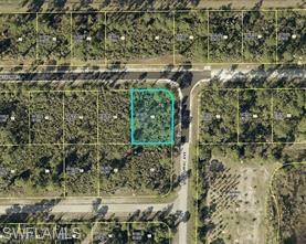 Aerial overview of property's location corner lot with property parcel outlined