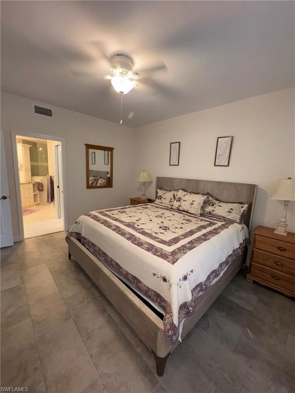 Spacious room featuring tile-style flooring, a ceiling fan, and recessed lighting