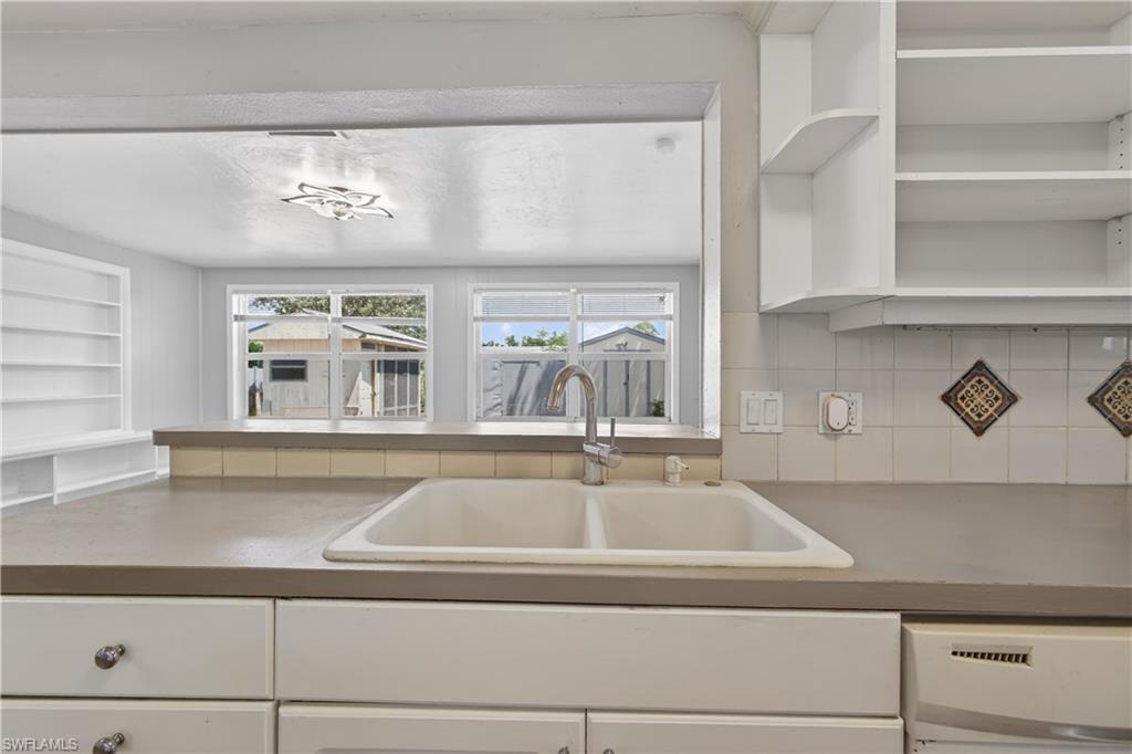 Looking from kitchen to family room: open serving