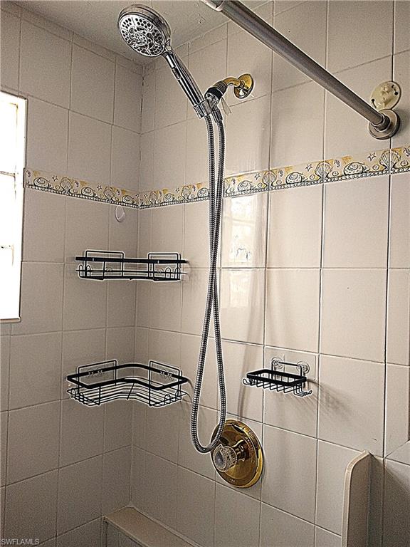 Bathroom view of tiled shower