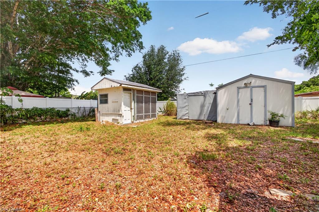 Storage sheds behind the home