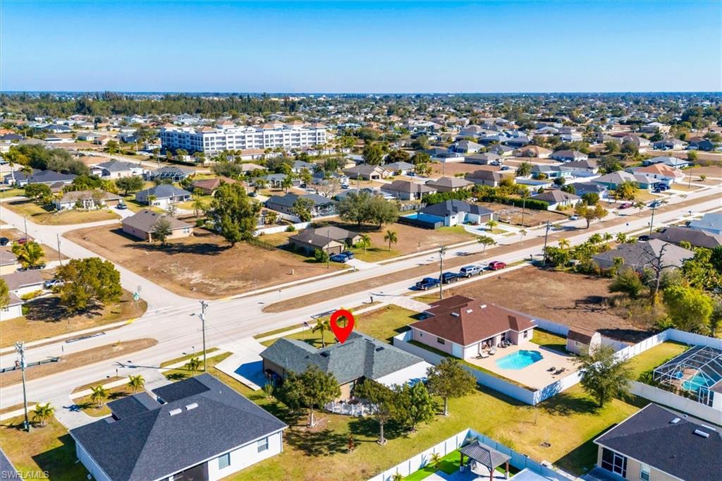 Aerial perspective of suburban area