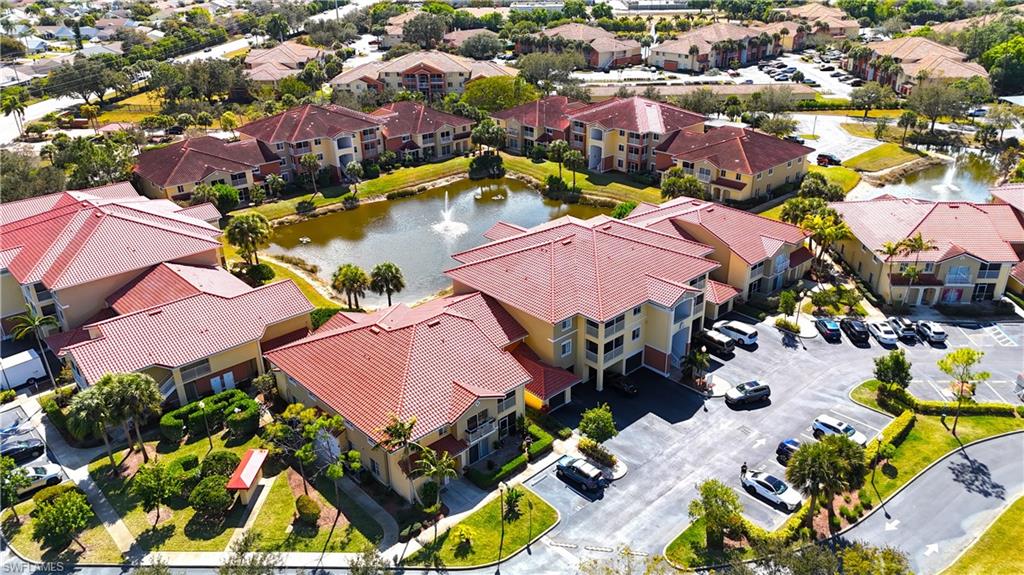 Aerial view of a nearby body of water