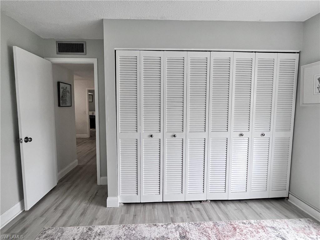Large Closet in Guest Room with a dresser inside and lots of shelves and hanging space.