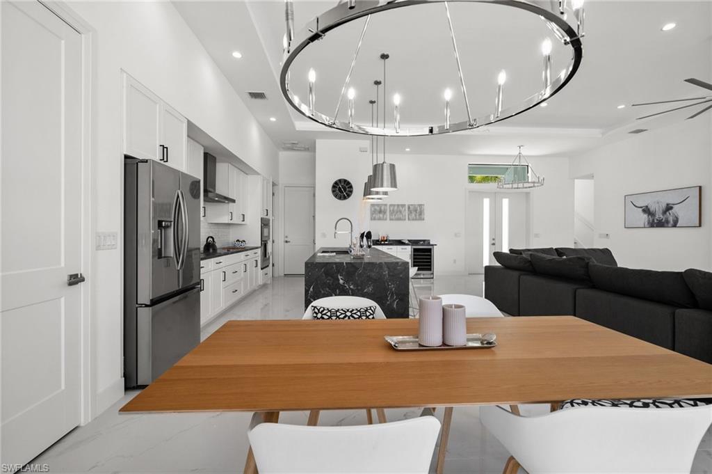 Dining area with recessed lighting