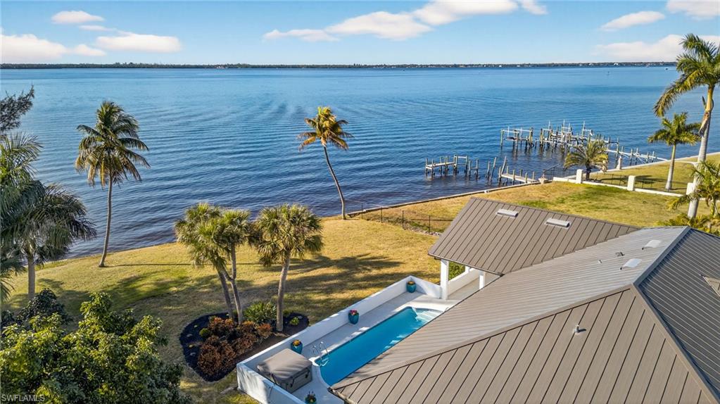 Bird's eye view of a nearby body of water