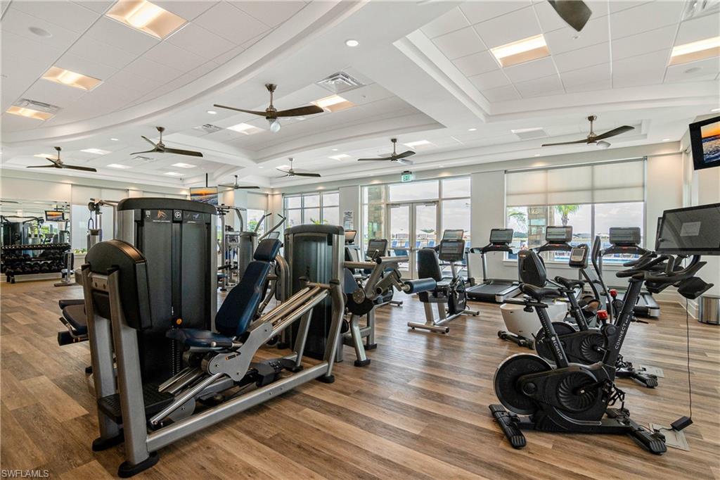 Workout area with crown molding