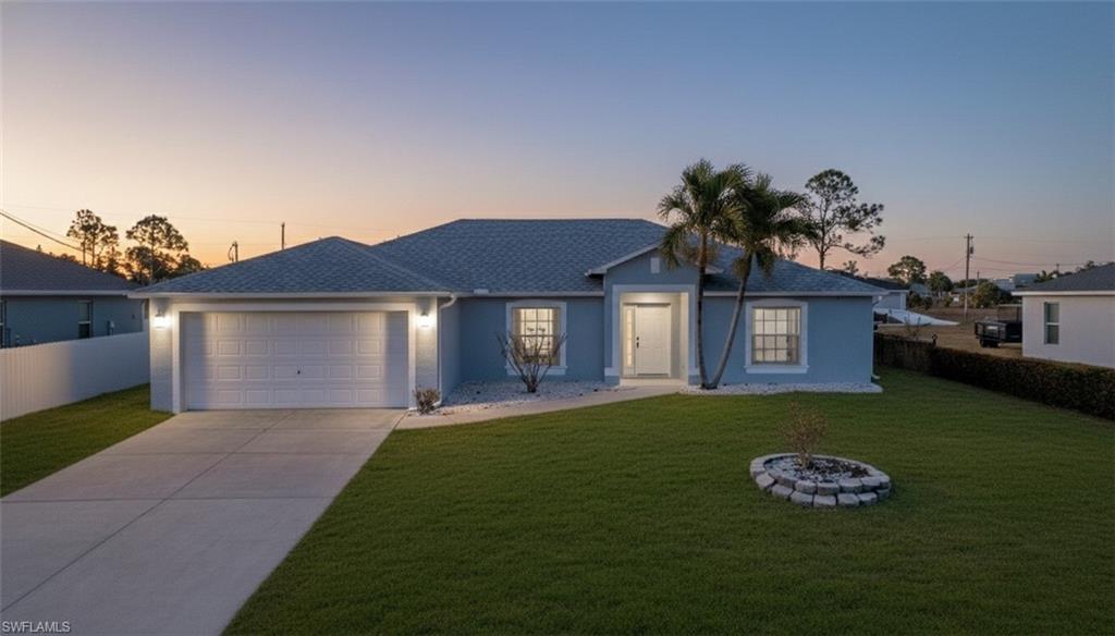 Ranch-style house featuring driveway, an attached garage, and stucco siding