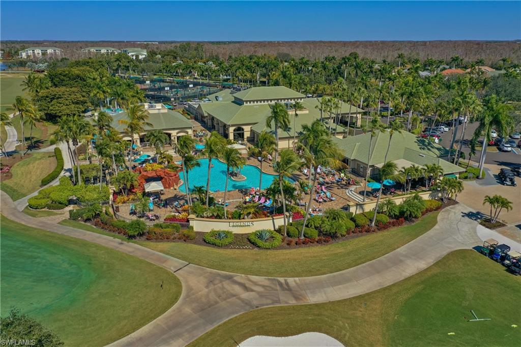 Drone / aerial view of a pool area