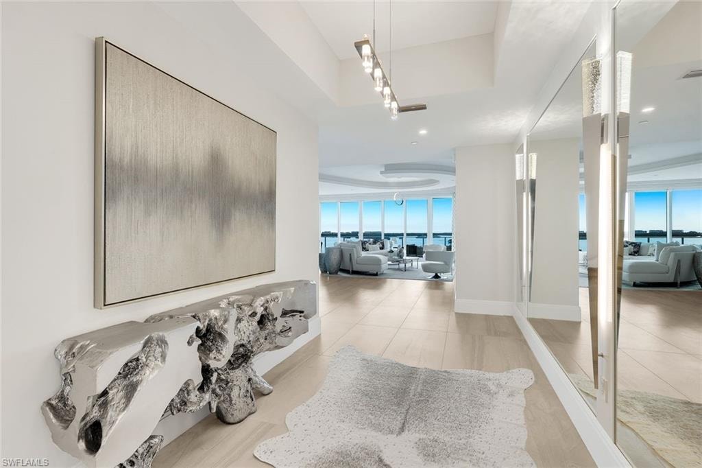 A dramatic entryway introducing the home’s sophisticated aesthetic and architectural significance.
