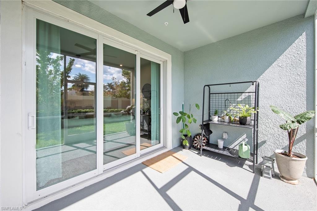 Balcony with a ceiling fan