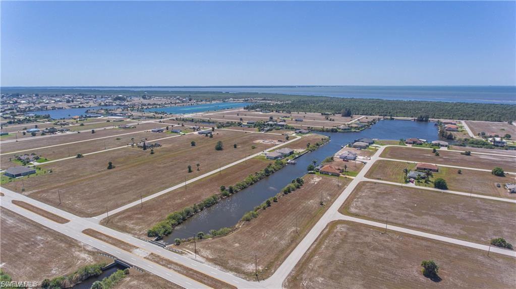 Aerial view of a nearby body of water