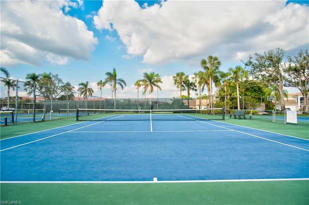 Tennis courts are lit at night