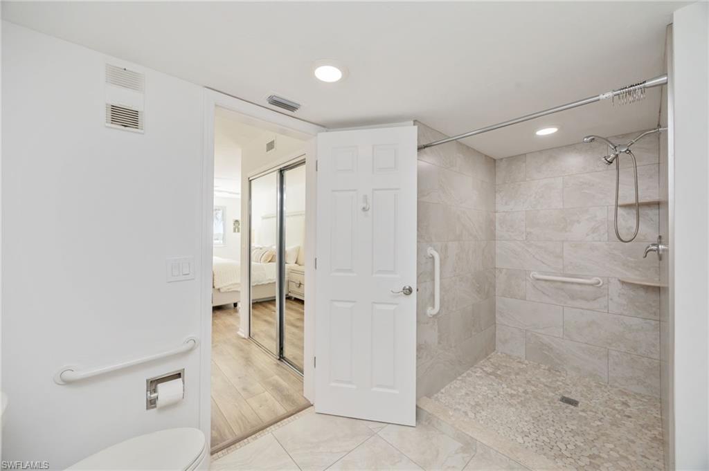 Primary Bath with recessed lighting & walk-in shower