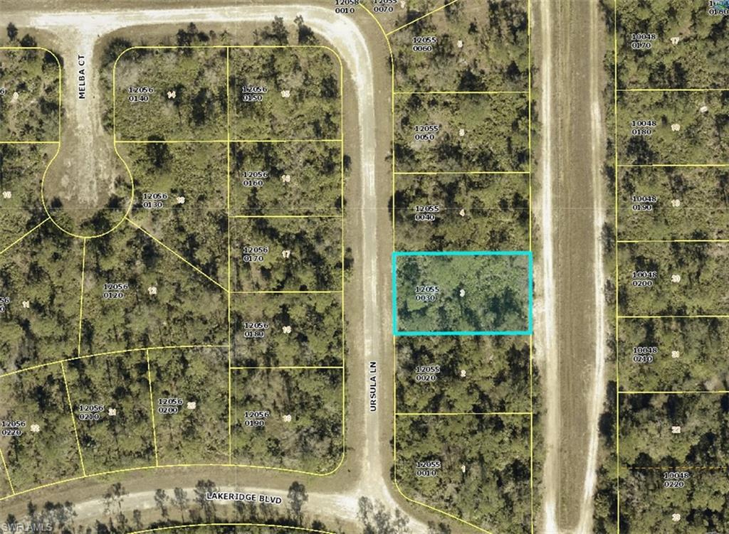 Aerial map of property and surrounding area with property parcel outlined