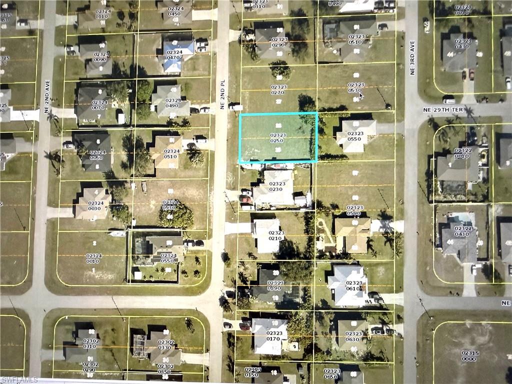 Aerial map of property and surrounding area with property parcel outlined