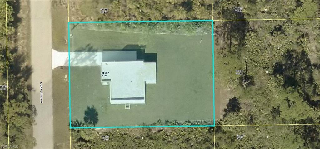 Aerial view of property's location with property parcel outlined