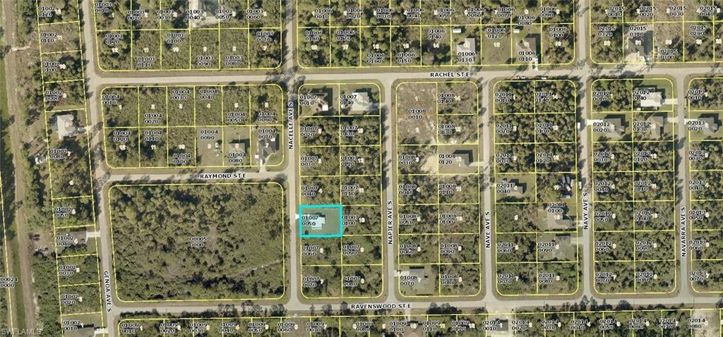 Aerial map of property and surrounding area featuring property parcel outlined