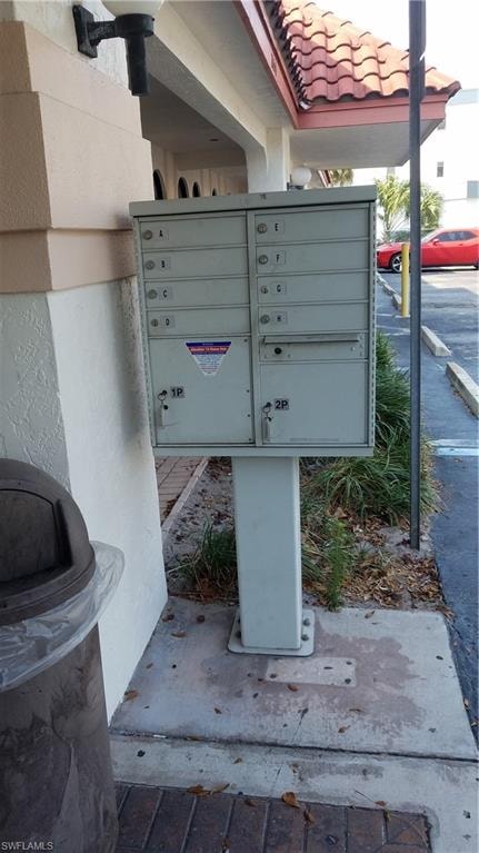 Mail boxes located near parking area