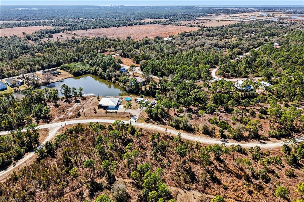 Aerial view of a nearby body of water