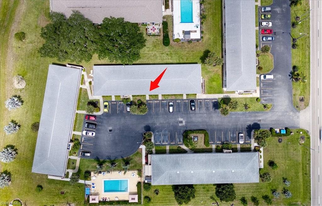 Aerial view of a pool