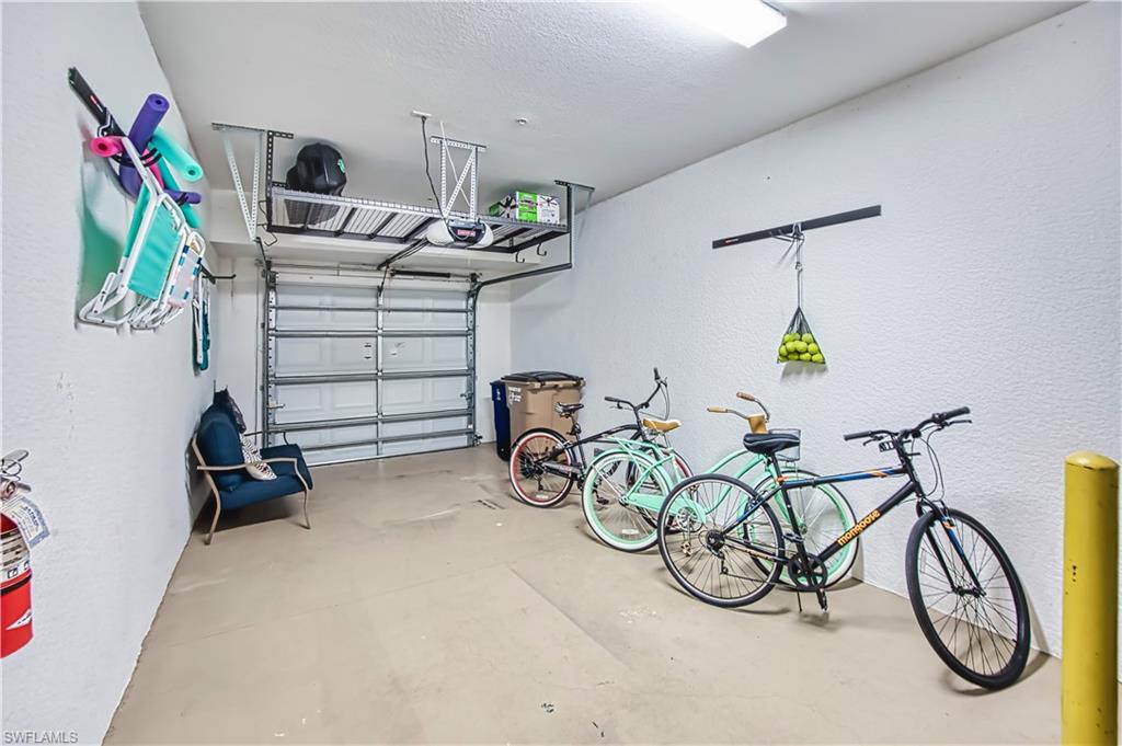 Garage with a textured wall