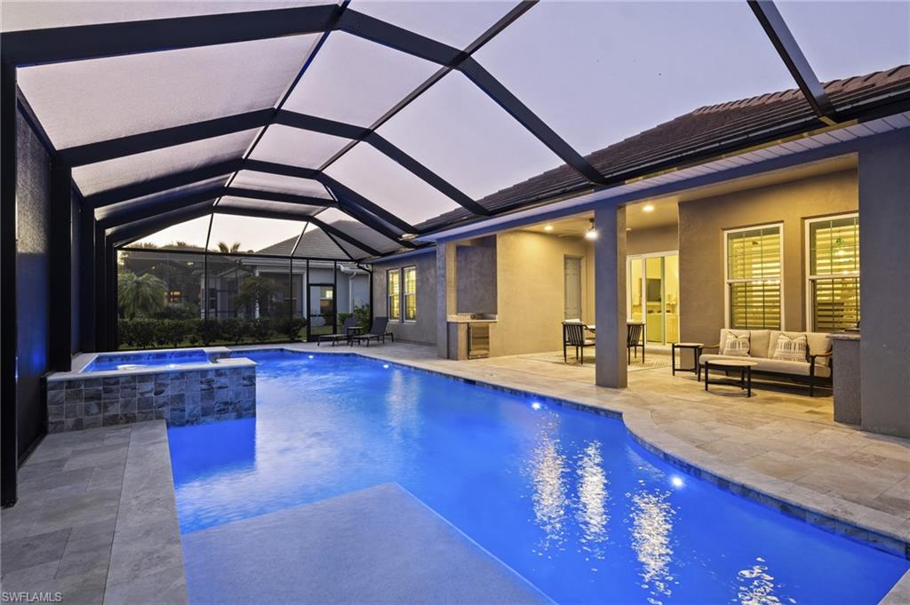 Saltwater pool features sun shelf, spa and waterfall and 46 feet to do laps!