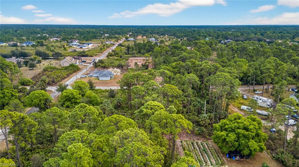 Aerial view of a heavily wooded area