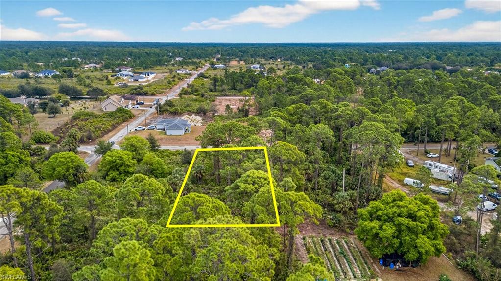 View of property location with property parcel outlined and a forest