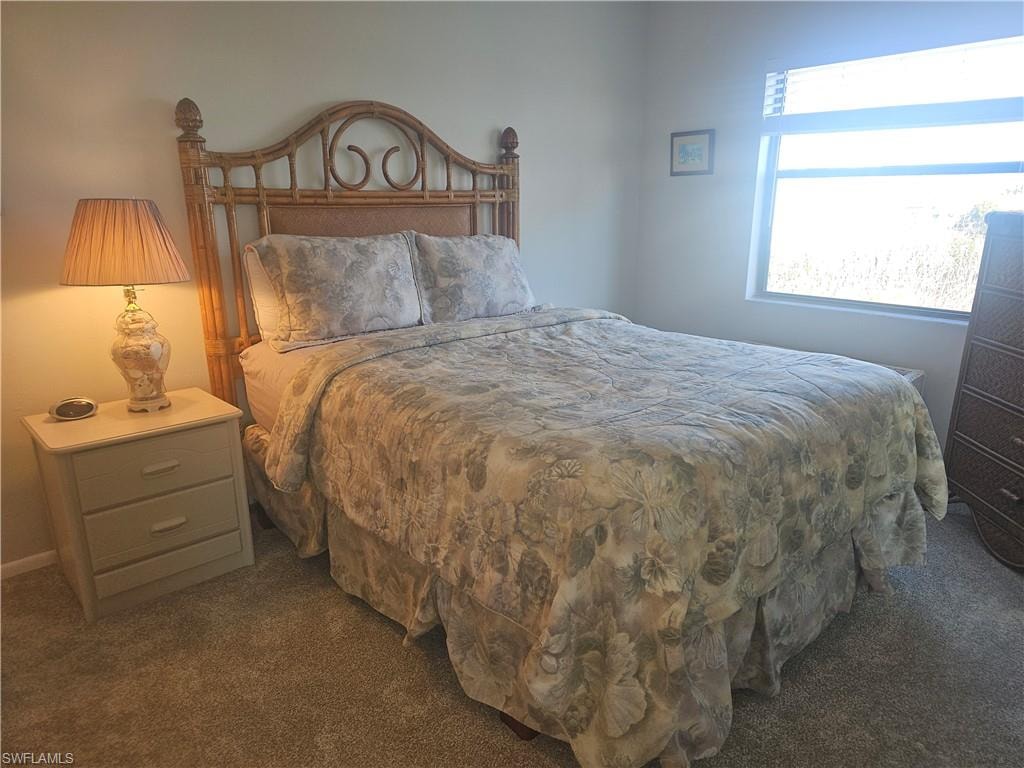 Bedroom with dark carpet