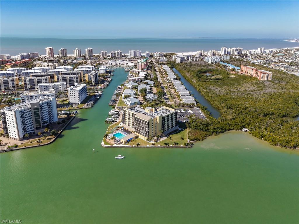 View of urban area with a large body of water