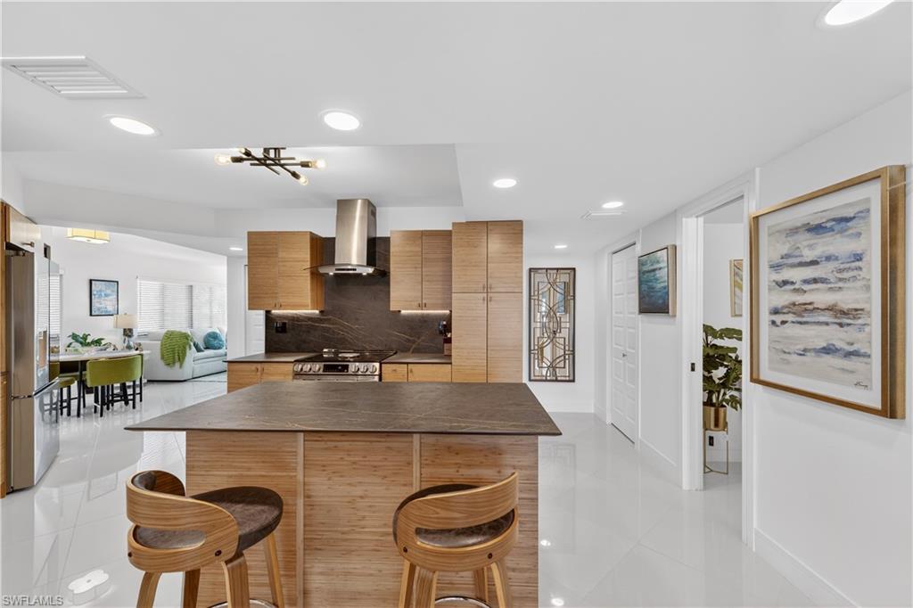 breakfast bar with bamboo stools