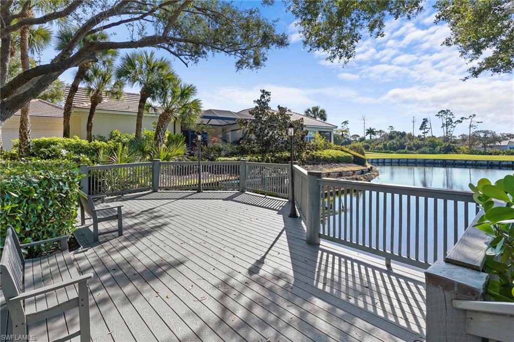 Wooden deck with a water view