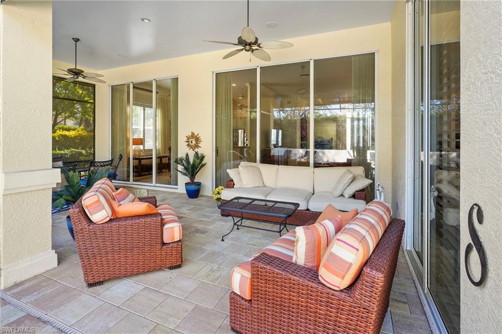 View of patio / terrace with an outdoor hangout area and ceiling fan